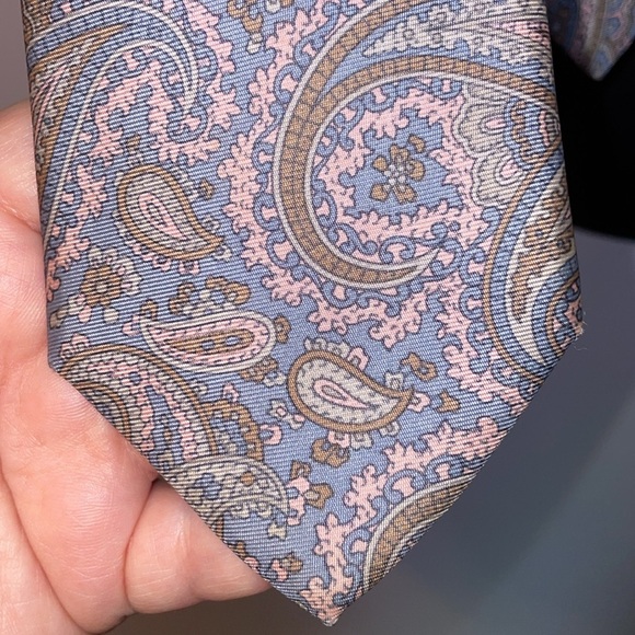 Lanvin Paris Paisley Light Blue Pink Made in Italy Silk Necktie Tie - Picture 14 of 14
